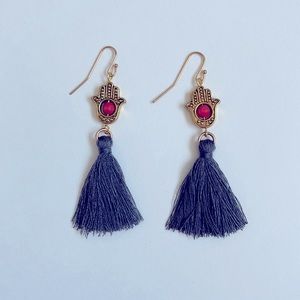 Hamsa Hand Tassel Earrings